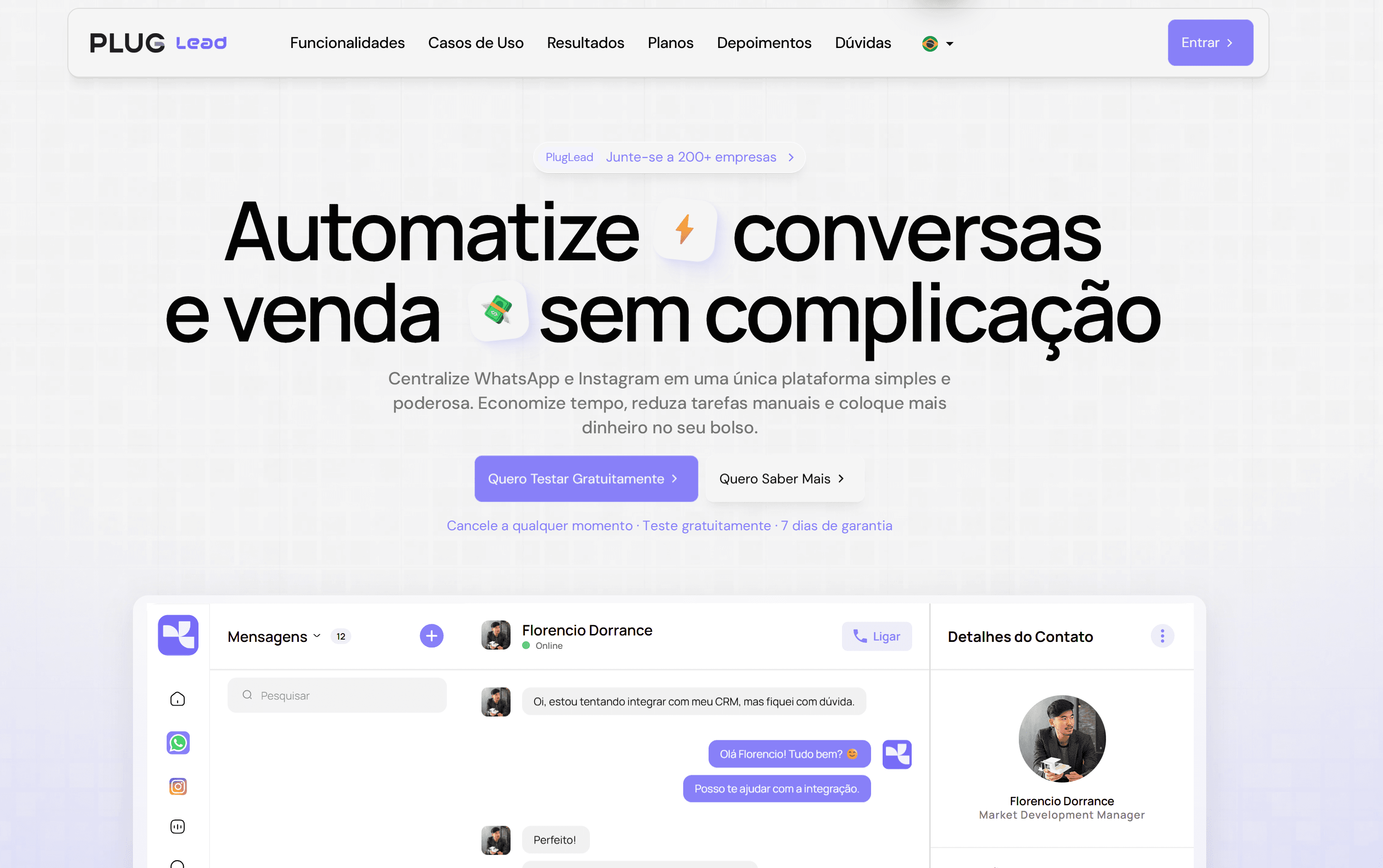 Pluglead — visão geral da plataforma de chatbot e automação de WhatsApp