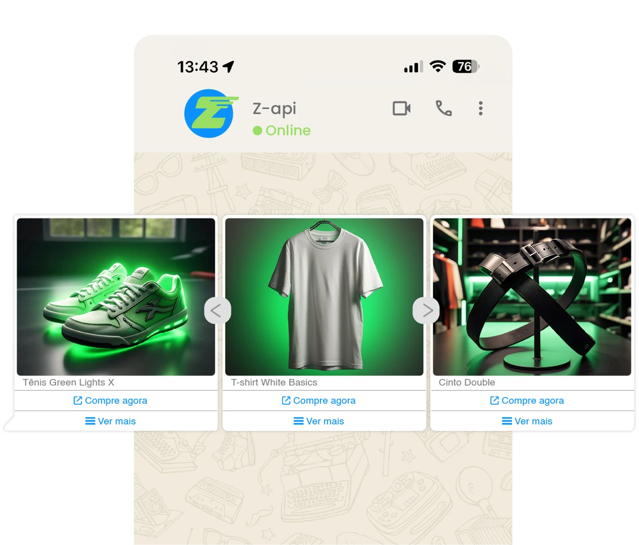 Z-API — envio de mensagens em carrossel com botões interativos no WhatsApp